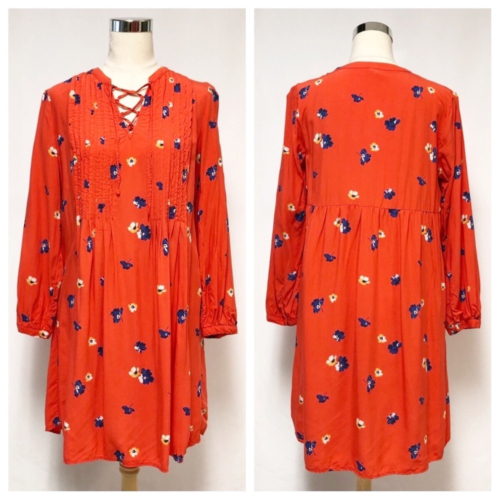 Old Navy Lace Up Neckline Floral Print Dress Sz M - Picture 3 of 10